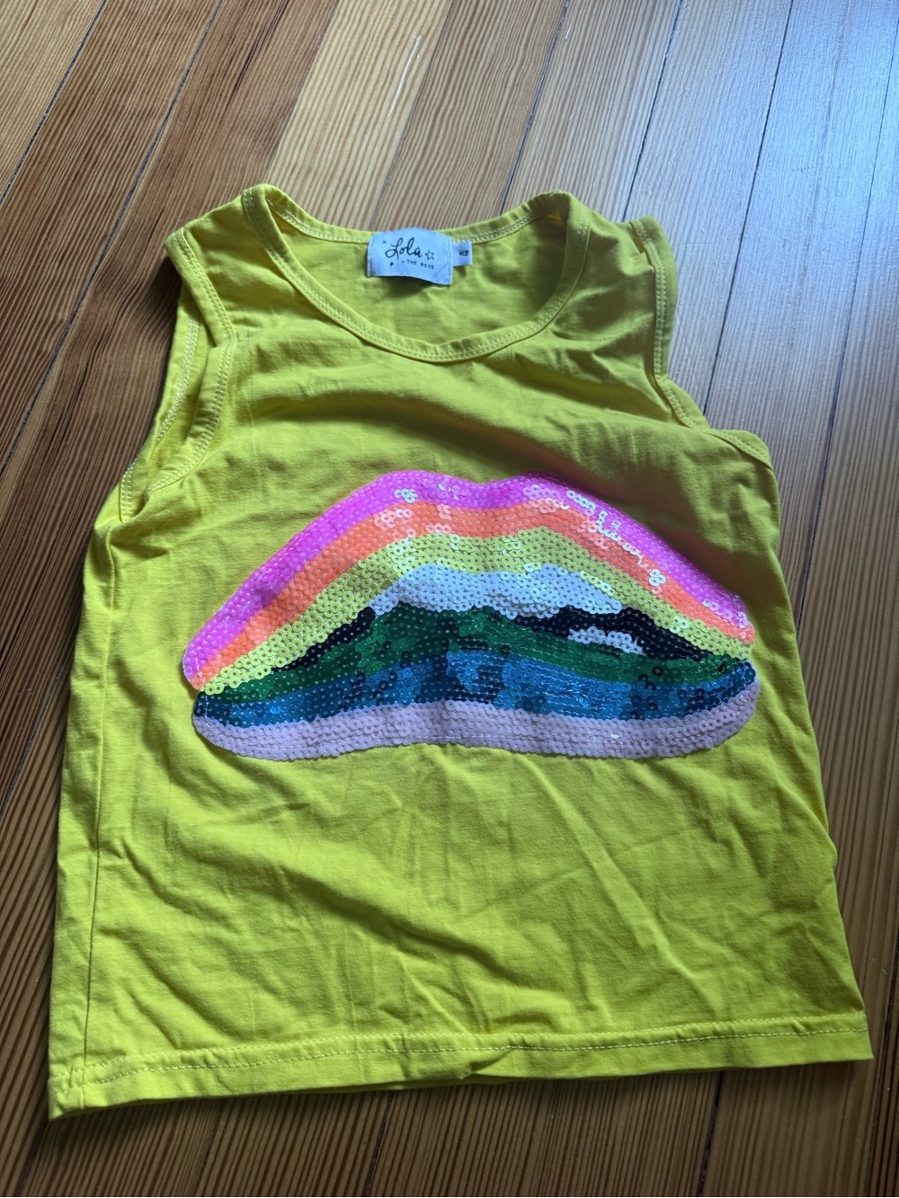 Lola and the boys size 4 Kids Yellow Sequin Rainbow Tank Top